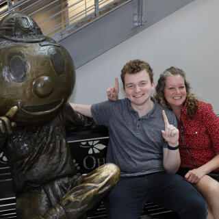 Noah Gilbert (on left) with his mother, Jane during Parent and Family Weekend 2022