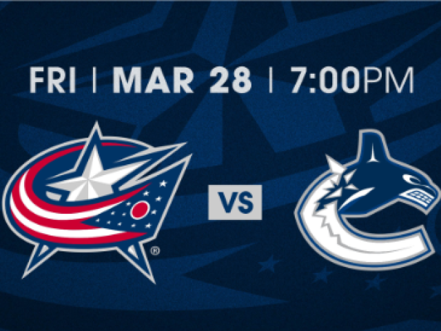 Marketing material for Blue Jackets vs. Canucks on Friday, March 28, 2025