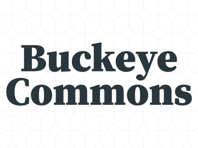Buckeye Commons wordmark on a Block O tile background