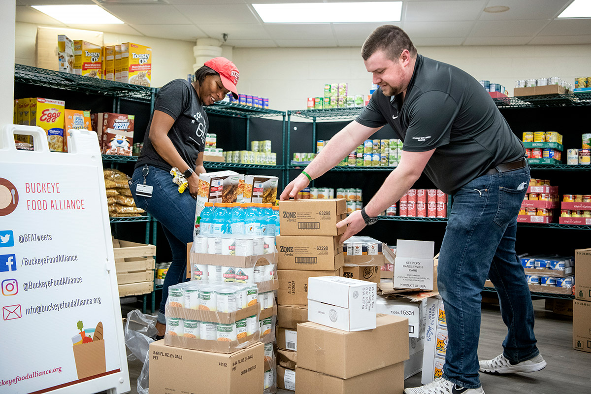 Buckeye Food Alliance members unload donated food items